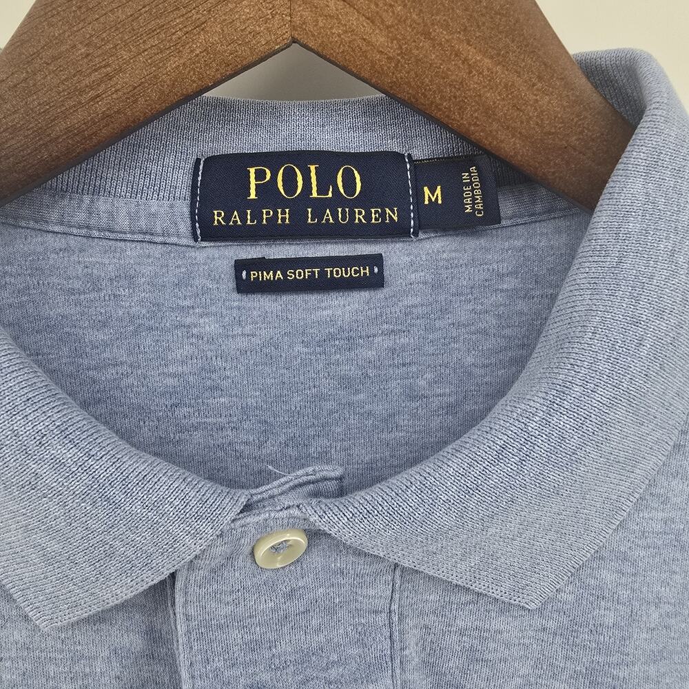 Polo Ralph Lauren Golf Shirt Mens Medium Blue Pima Soft Touch Logo Tennis Sport - Picture 4 of 6